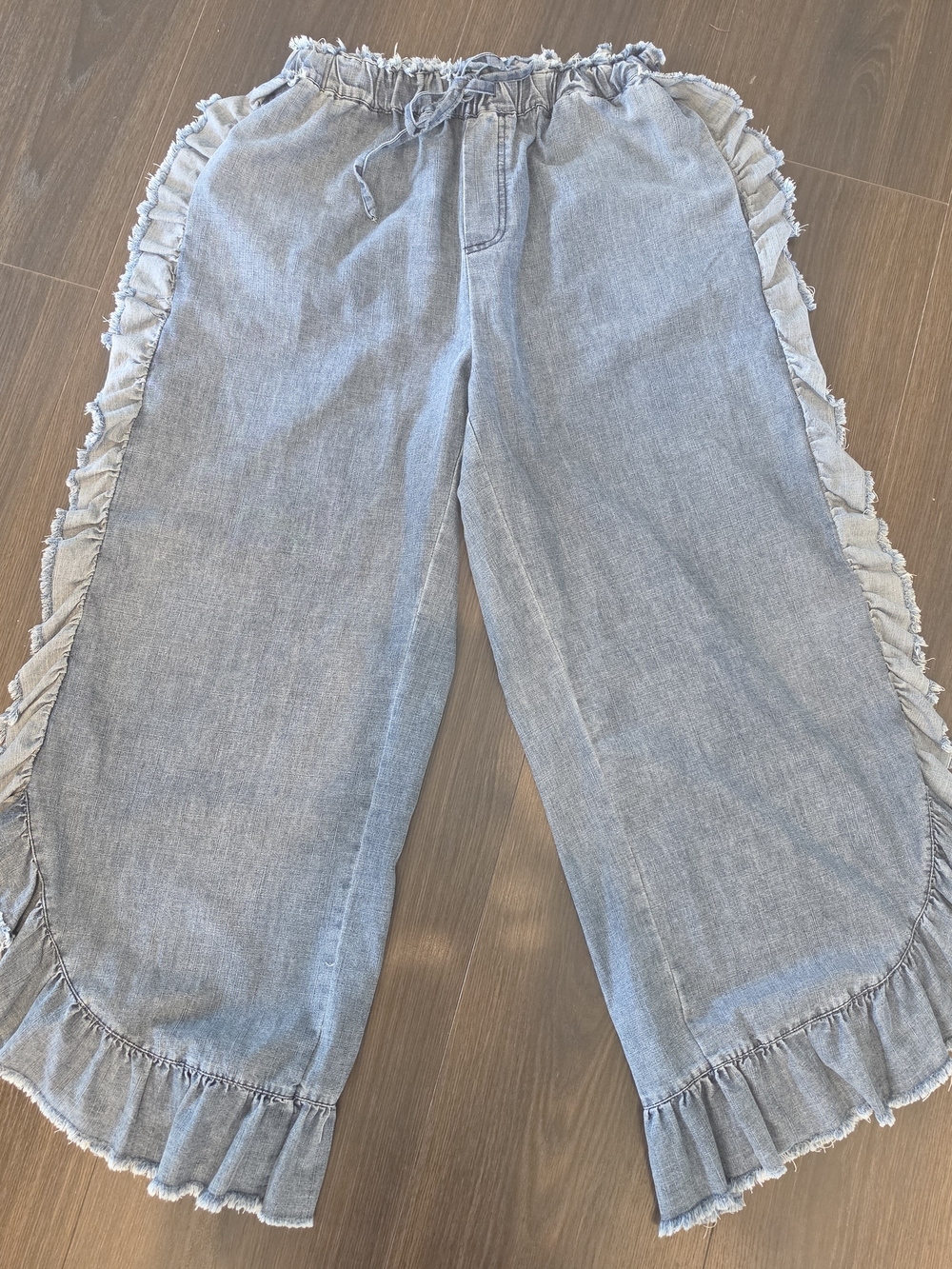 Sage & Fig Chambray Blue Women's Jeans with Ruffle Hem